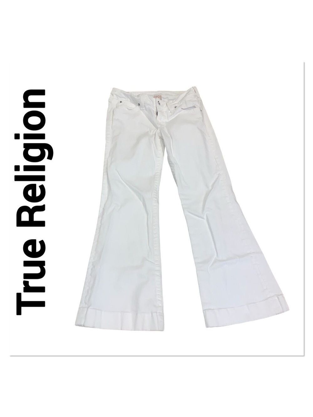 TRUE RELIGION White Disco Candice Flare leg Jeans size 32 - Picture 2 of 7